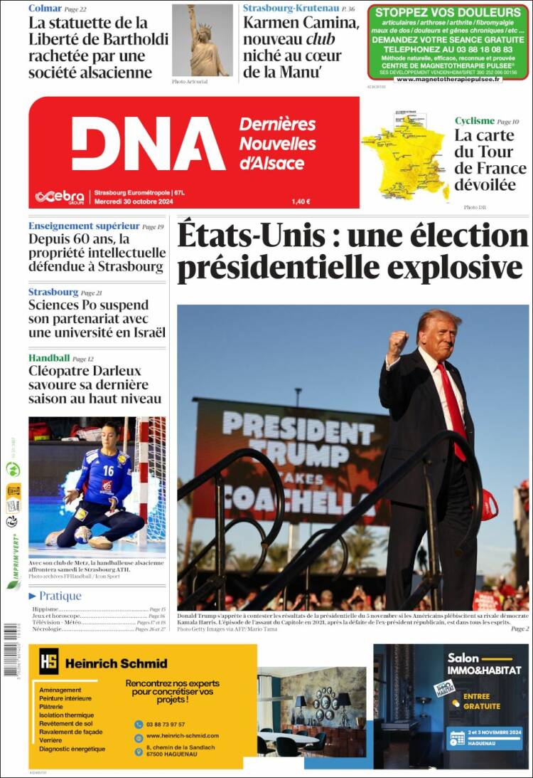 Portada de Les Dernières Nouvelles d'Alsace (Francia)