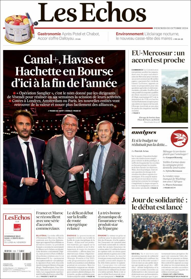 Portada de Les Echos (Francia)