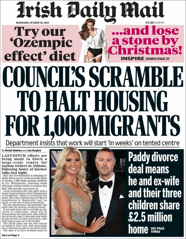 Portada de Irish Daily Mail (Irlanda)