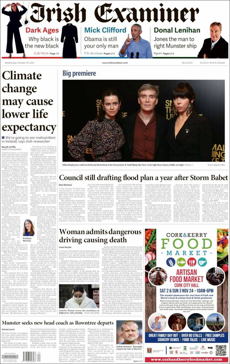 Portada de Irish Examiner (Irlanda)