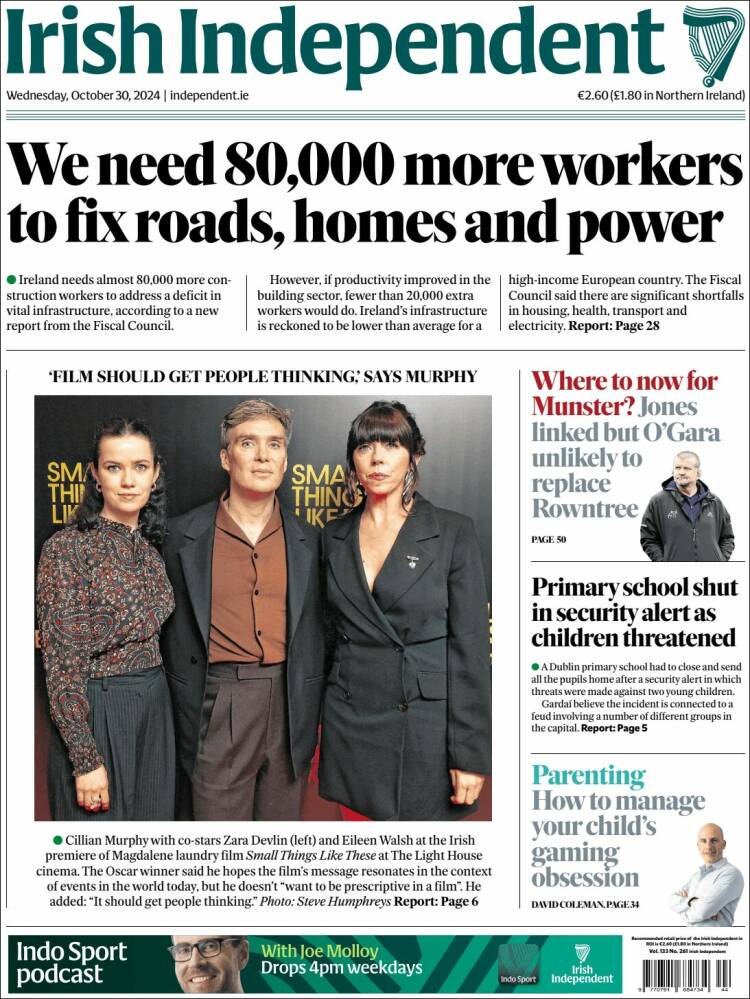 Portada de Irish Independent (Irlanda)
