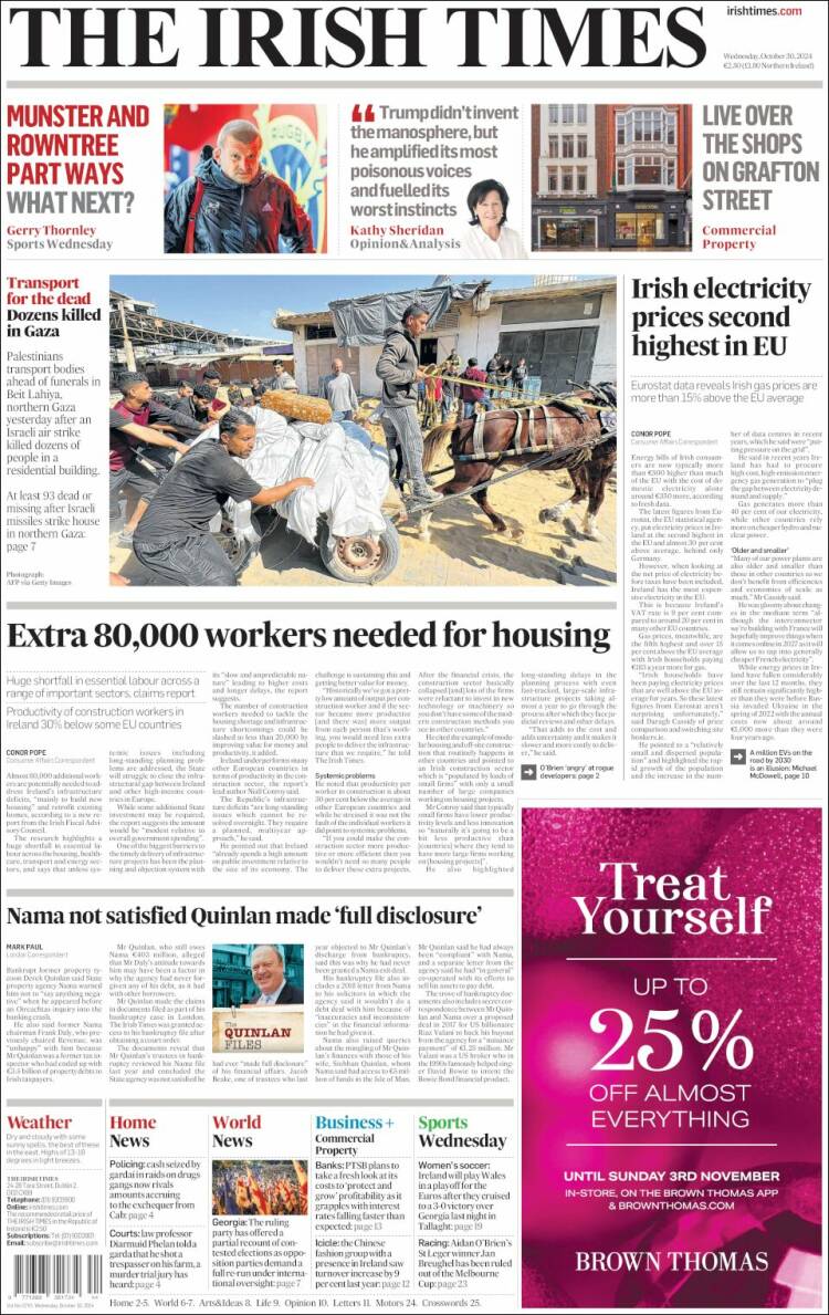 Portada de Irish Times (Irlanda)