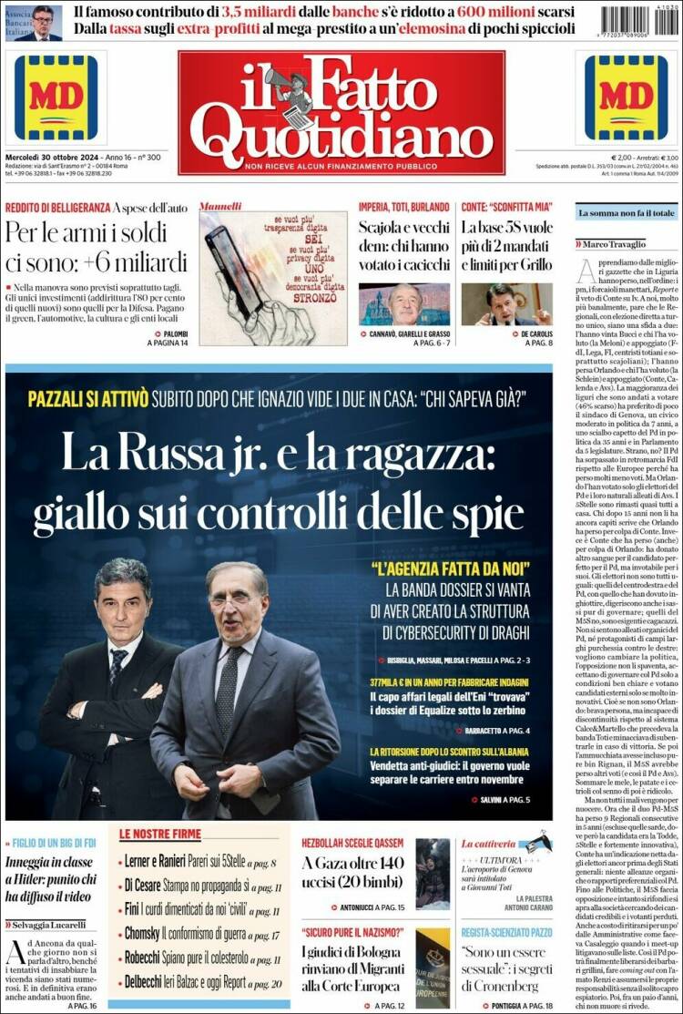 Portada de Il Fatto Quotidiano (Italia)