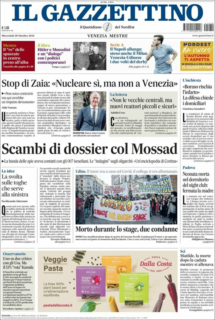 Portada de Il Gazzettino (Italia)