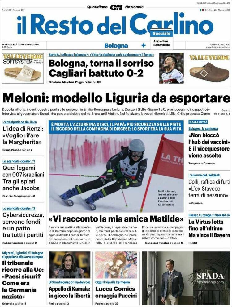 Portada de Il Resto del Carlino (Italia)