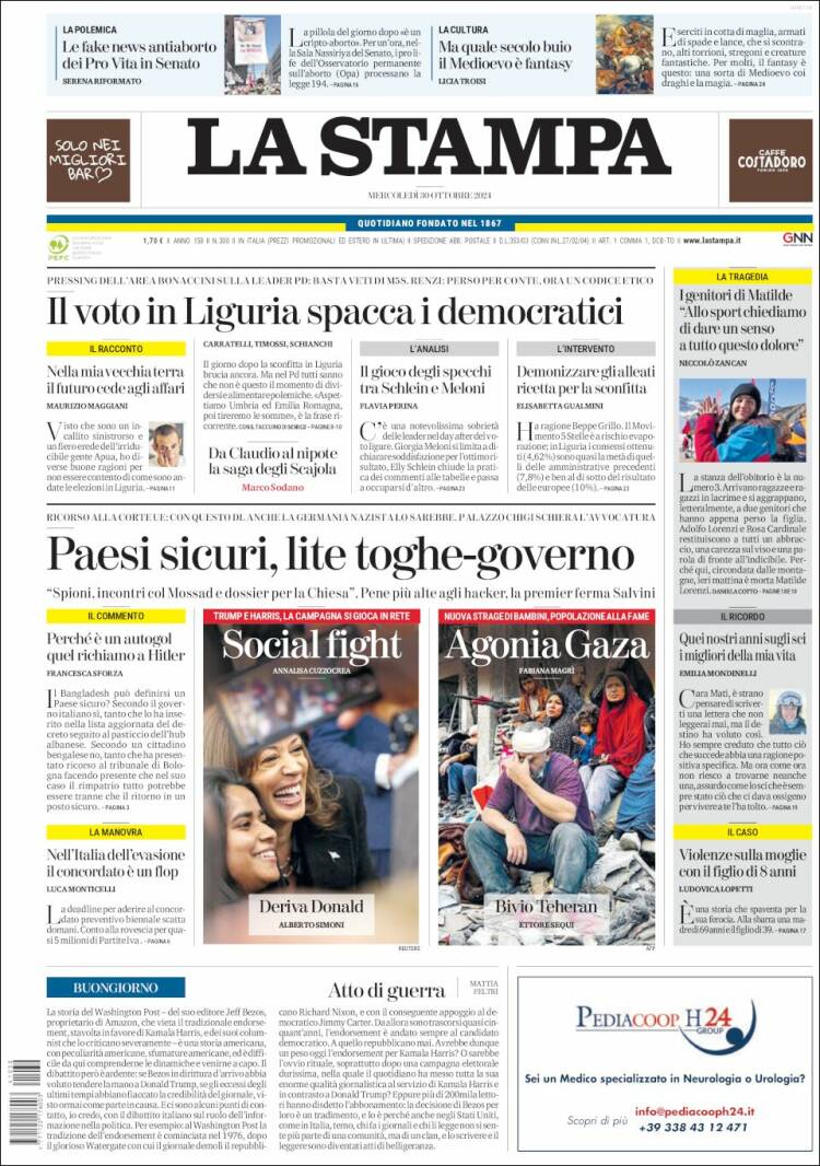 Portada de La Stampa (Italia)
