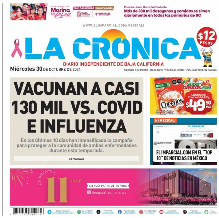 Portada de La Crónica de Baja California (M&eacute;xico)