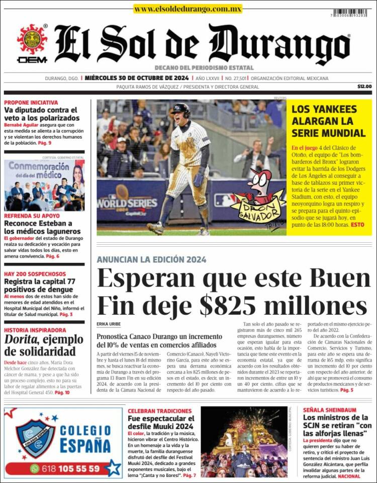 Portada de El Sol de Durango (M&eacute;xico)