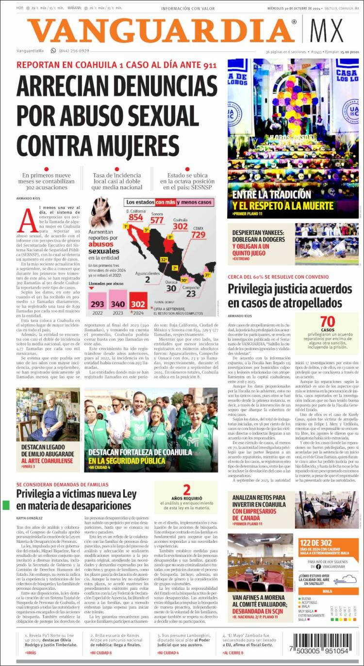 Portada de Vanguardia (M&eacute;xico)