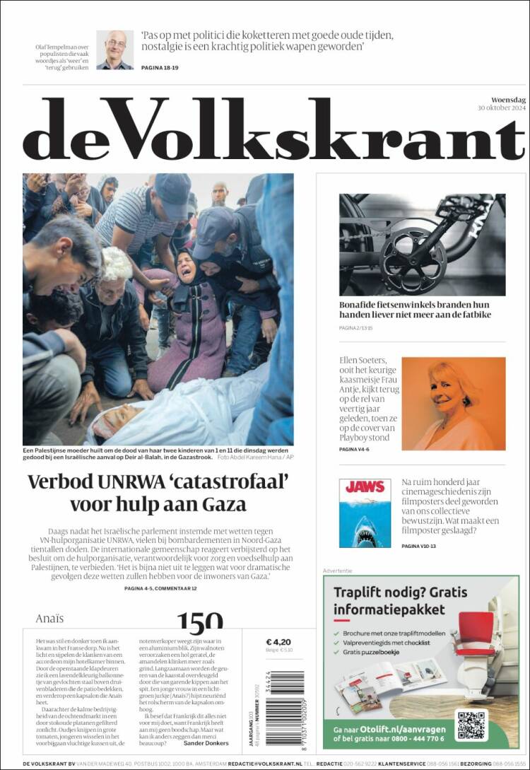 Portada de De Volkskrant (Pa&iacute;ses Bajos)