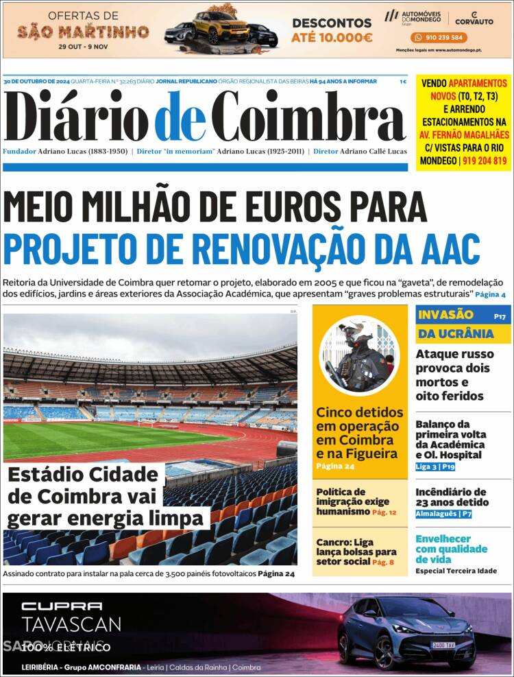 Portada de Diário de Coimbra (Portugal)