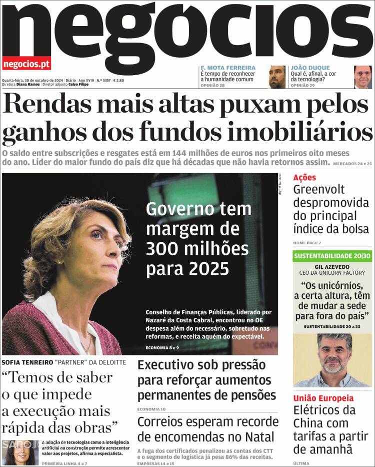 Portada de Jornal de Negócios (Portugal)