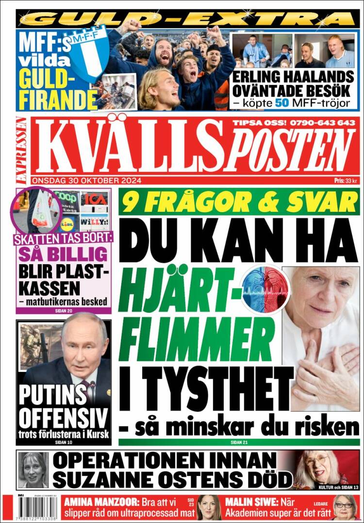 Portada de Kvällsposten (Suecia)