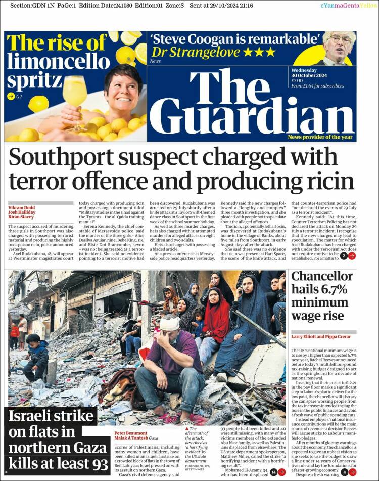 Portada de The Guardian (Reino Unido)