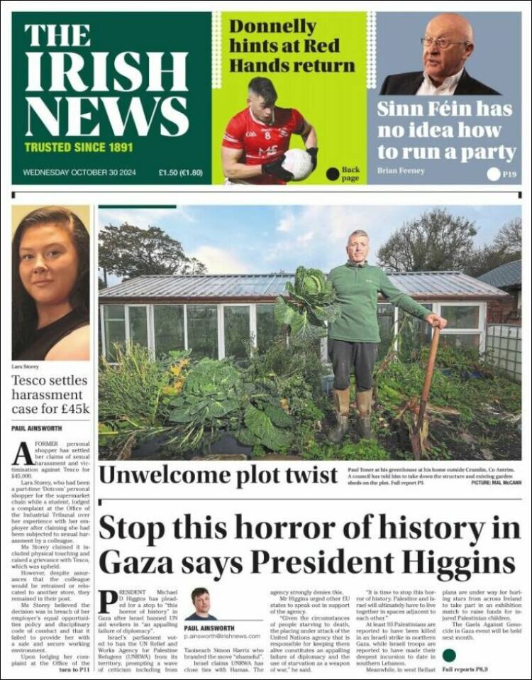 Portada de Irish News (Reino Unido)