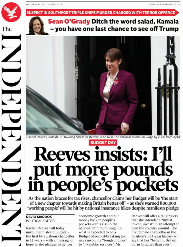 Portada de The Independent (Reino Unido)