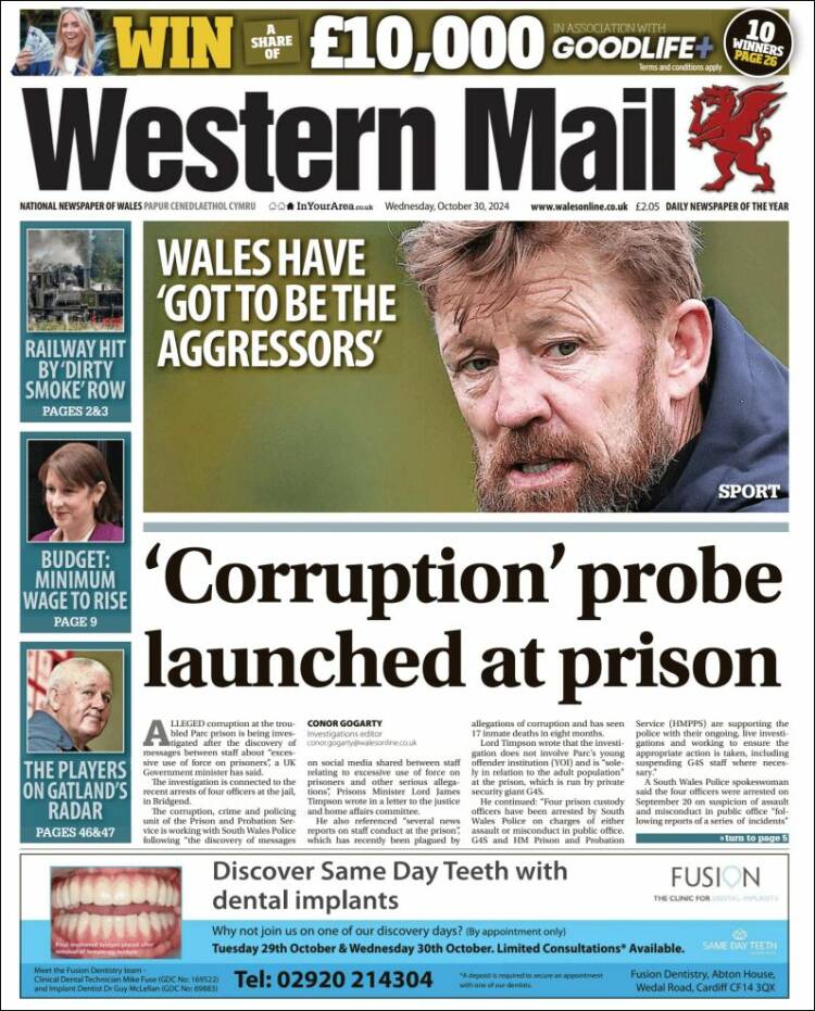 Portada de Western Mail (Reino Unido)