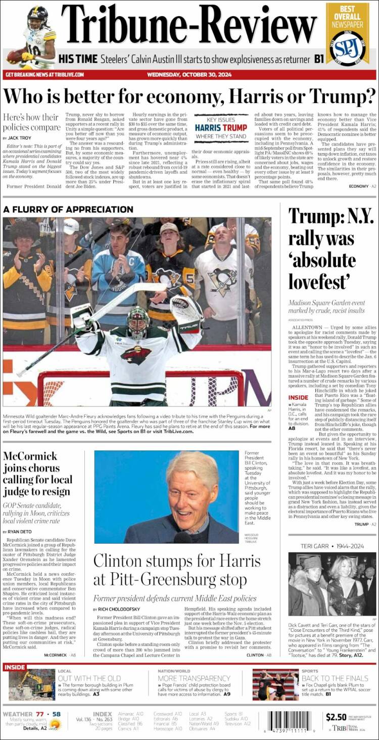 Portada de Tribune-Review (USA)