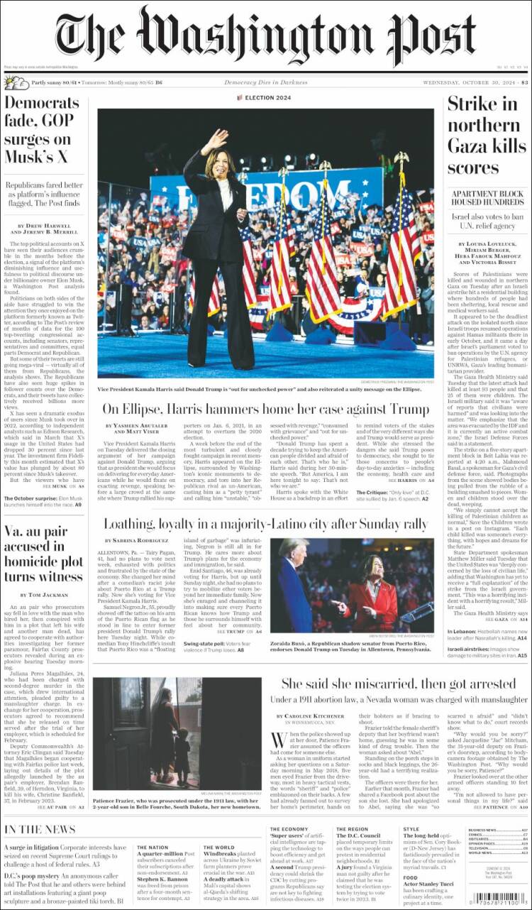 Portada de The Washington Post (USA)