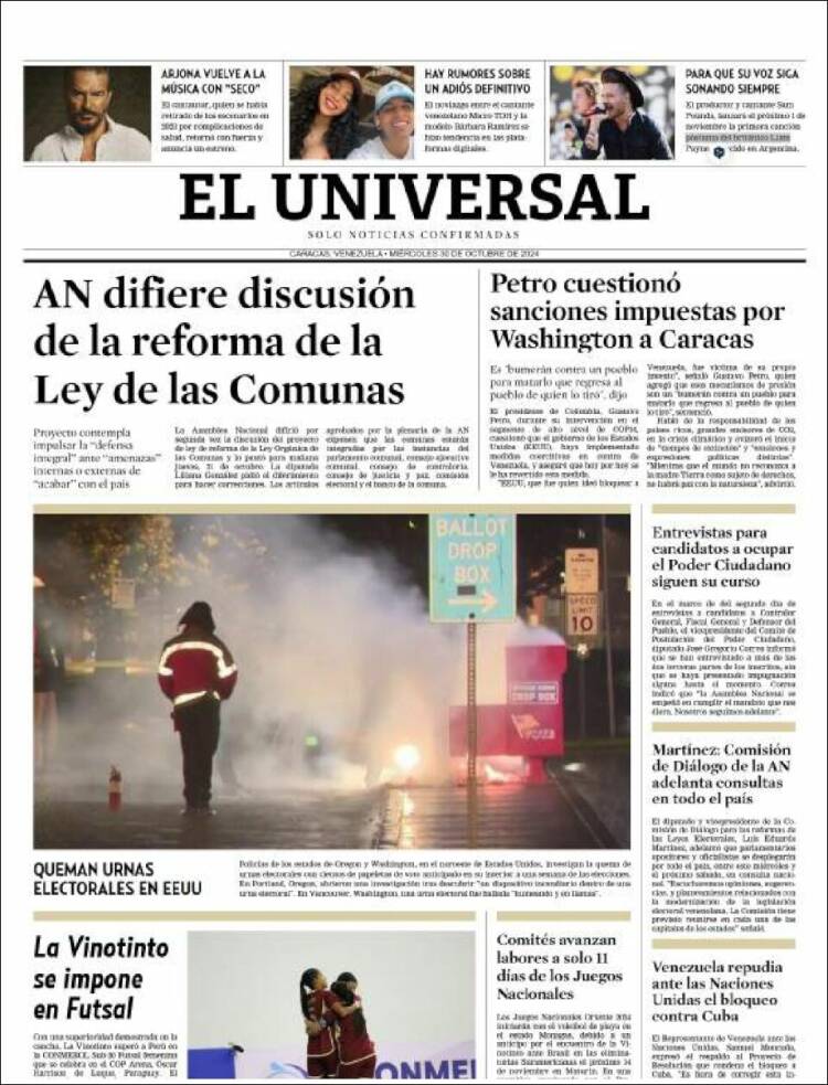 Portada de Universal (Venezuela)