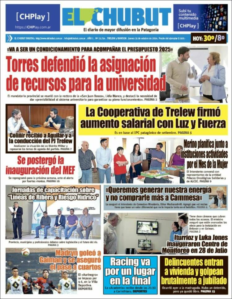 Portada de El Chubut (Argentina)