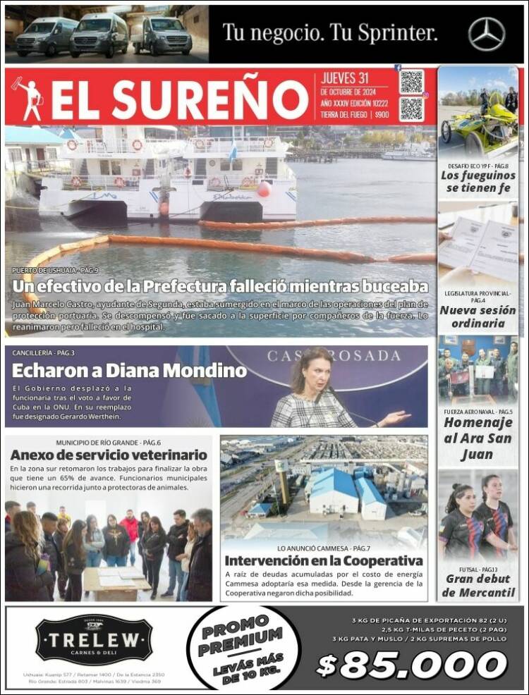 Portada de Diario El Sureño (Argentina)