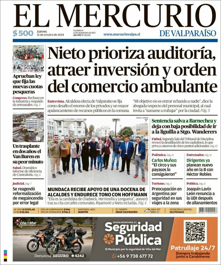 Portada de Mercurio de Valparaiso (Chile)