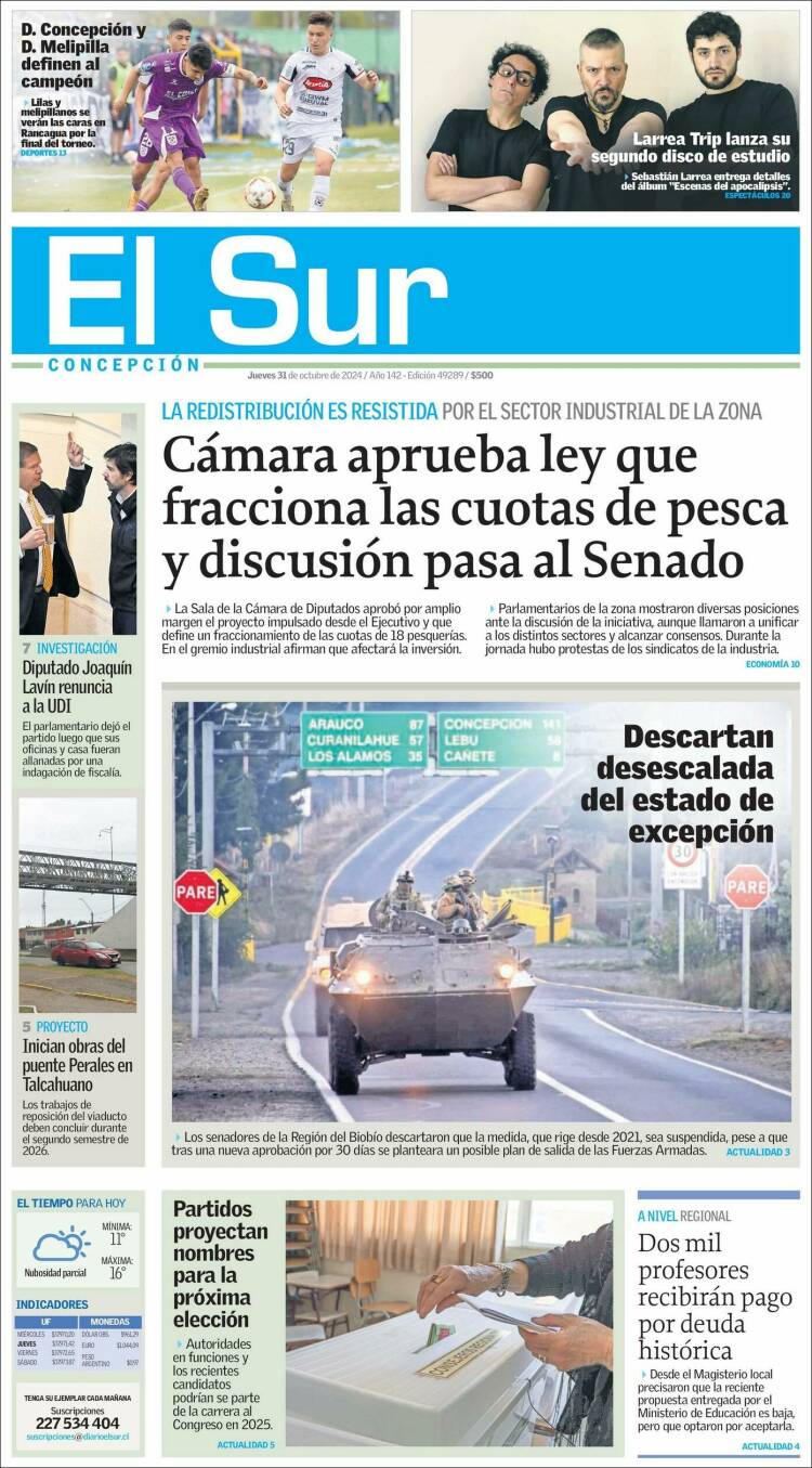 Portada de El Sur (Chile)
