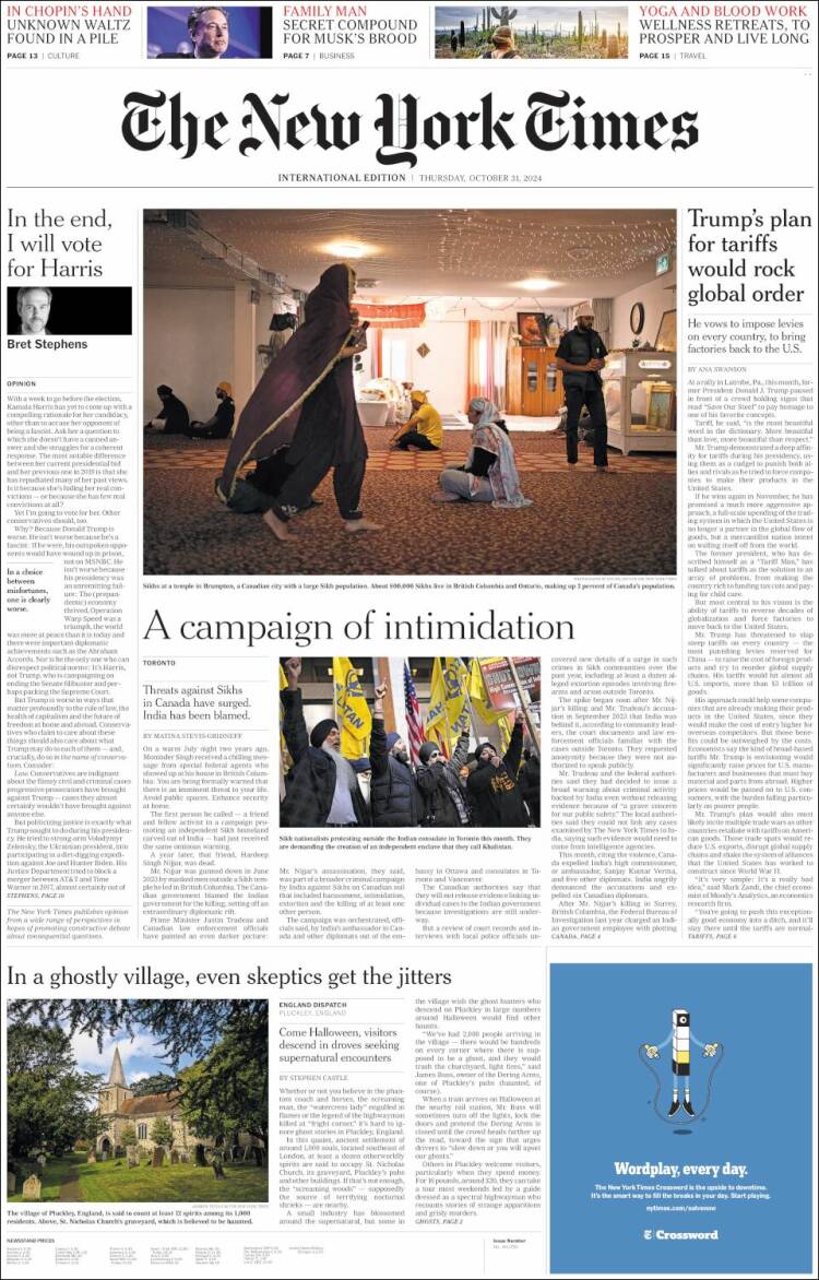 Portada de International New York Times (Europa)