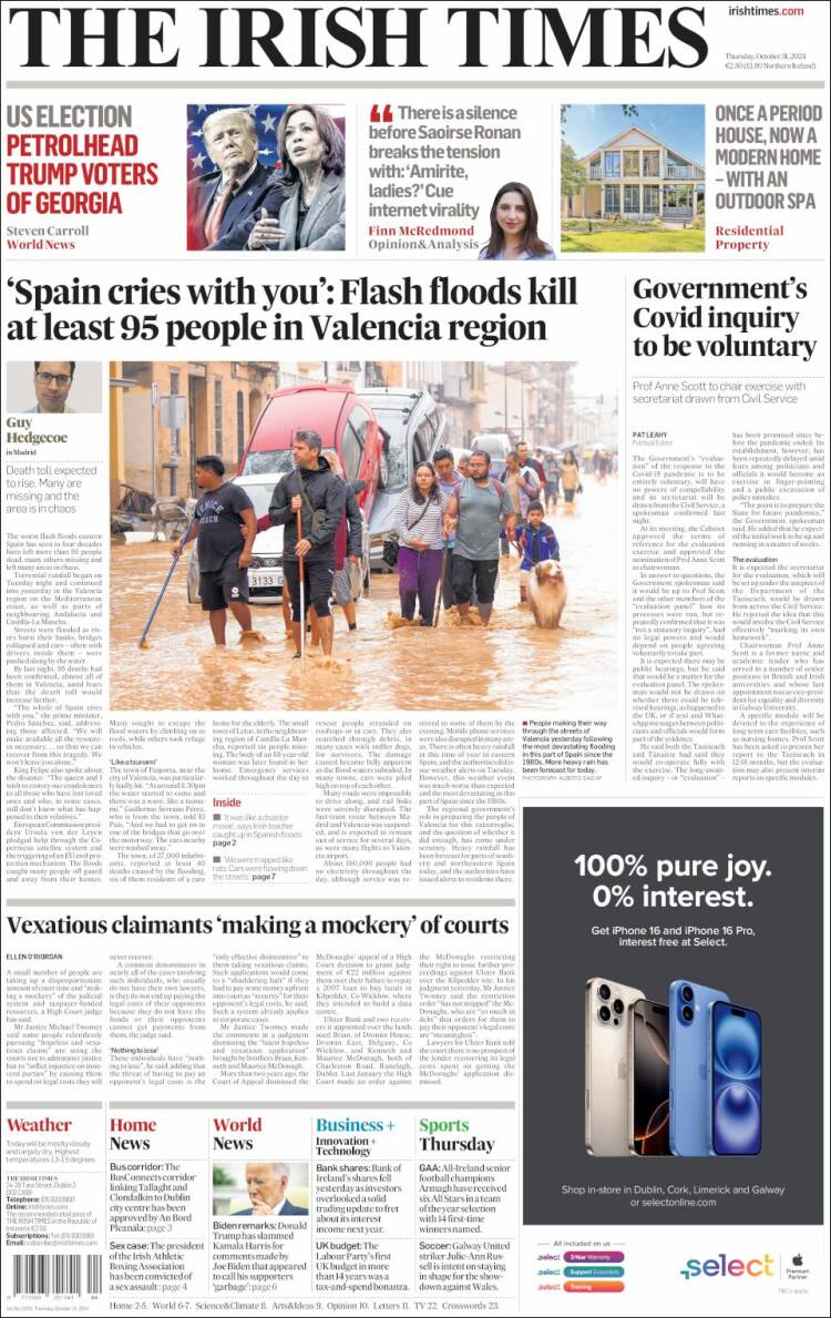 Portada de Irish Times (Irlanda)