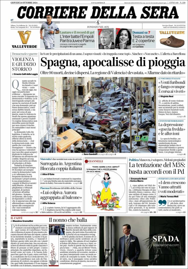 Portada de Corriere della Sera (Italia)