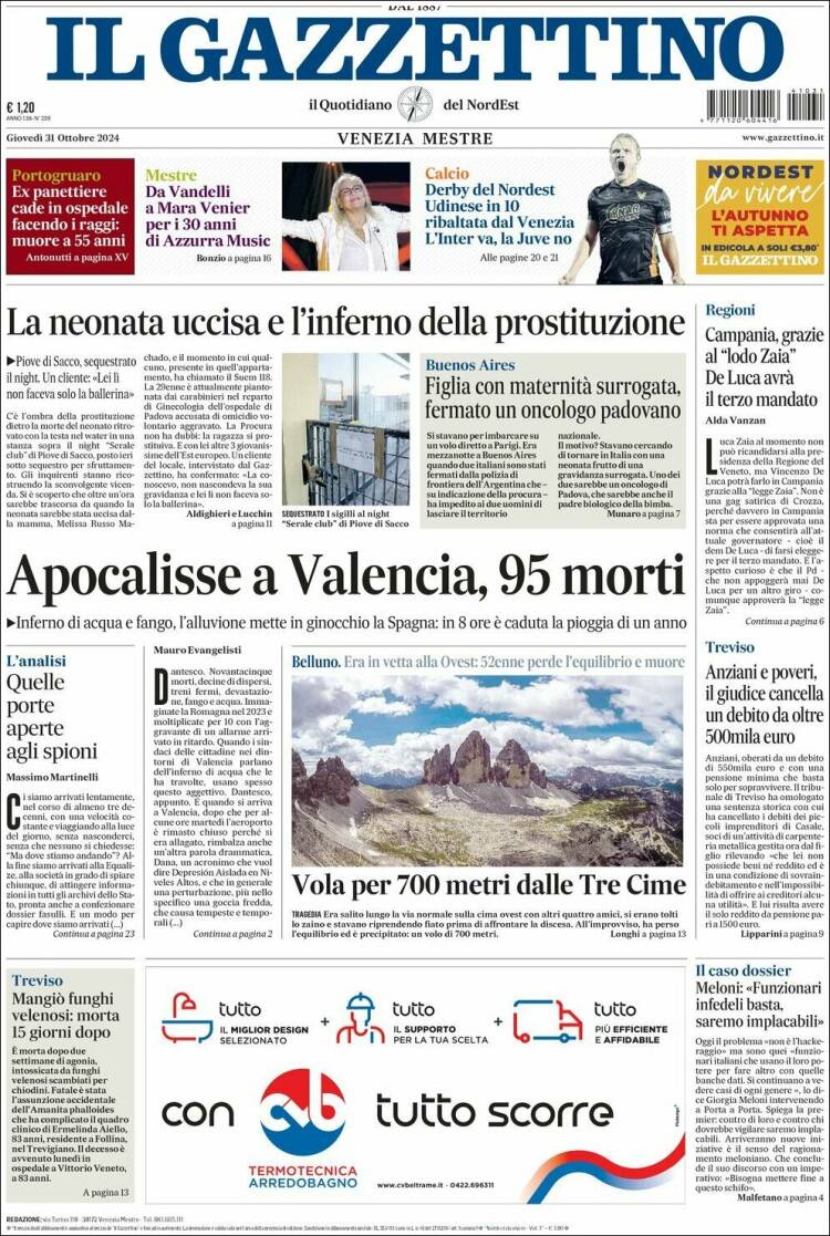 Portada de Il Gazzettino (Italia)