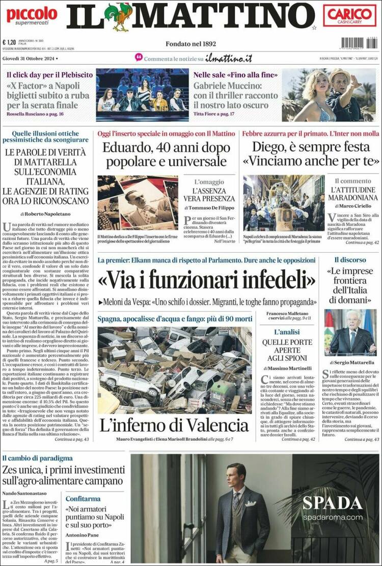 Portada de Il Mattino (Italia)