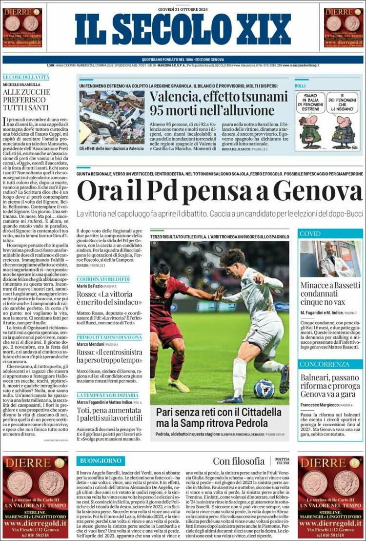 Portada de Il Secolo XIX (Italia)