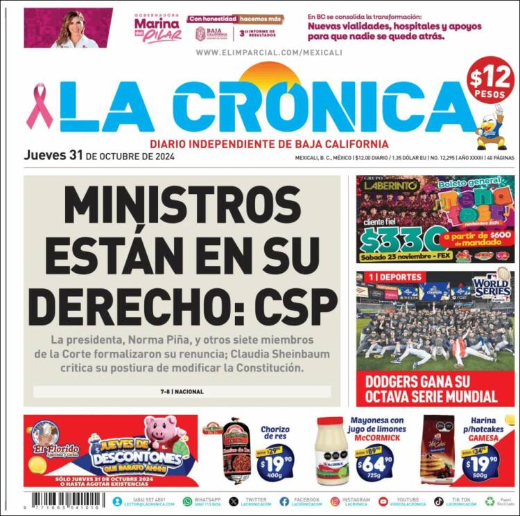 Portada de La Crónica de Baja California (M&eacute;xico)