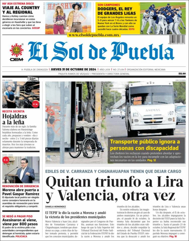 Portada de El Sol de Puebla (M&eacute;xico)