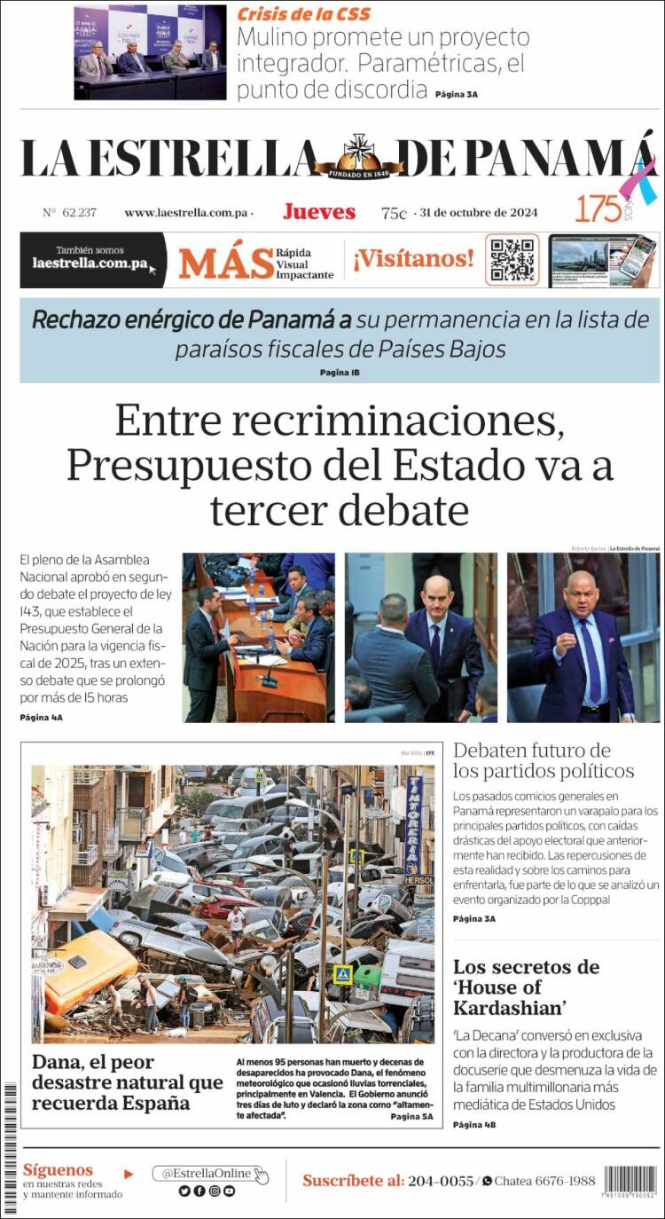 Portada de La Estrella de Panamá (Panam&aacute;)