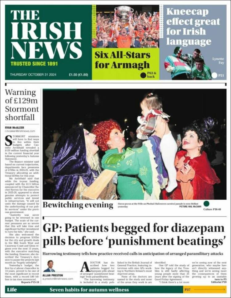 Portada de Irish News (Reino Unido)