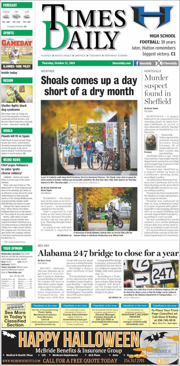 Portada de Times Daily (USA)