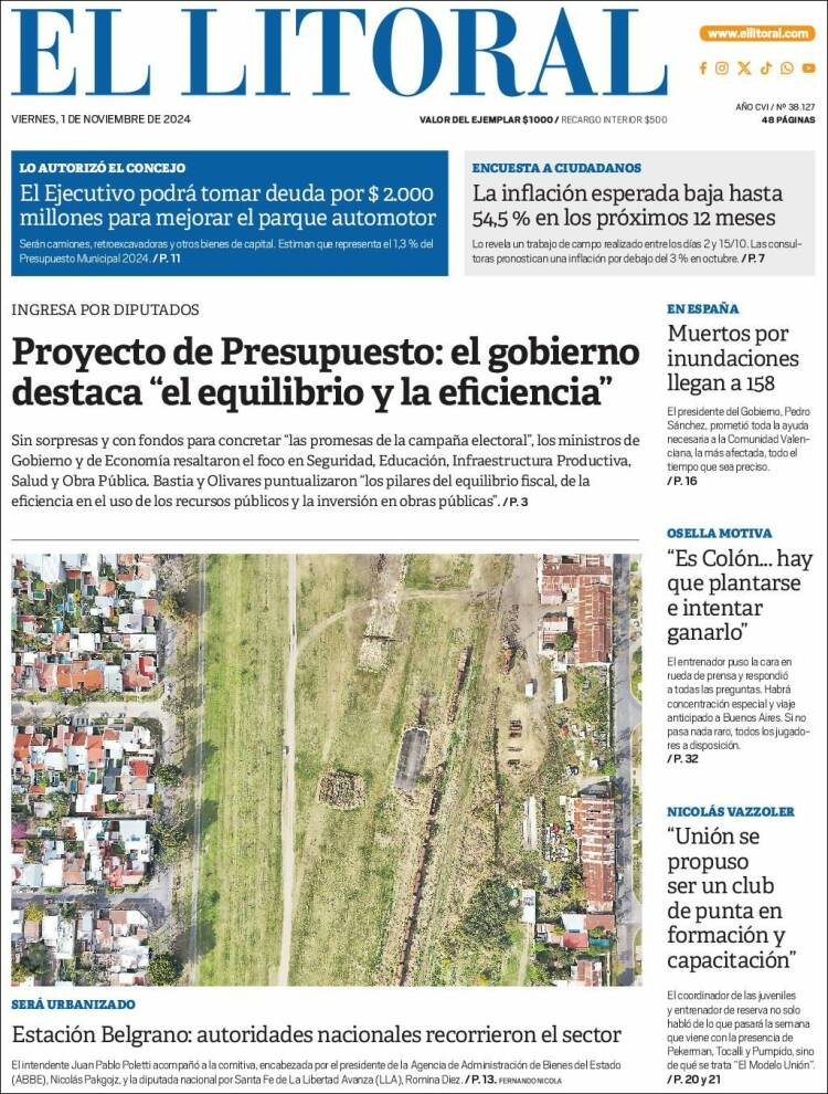 Portada de Diario El Litoral (Argentina)