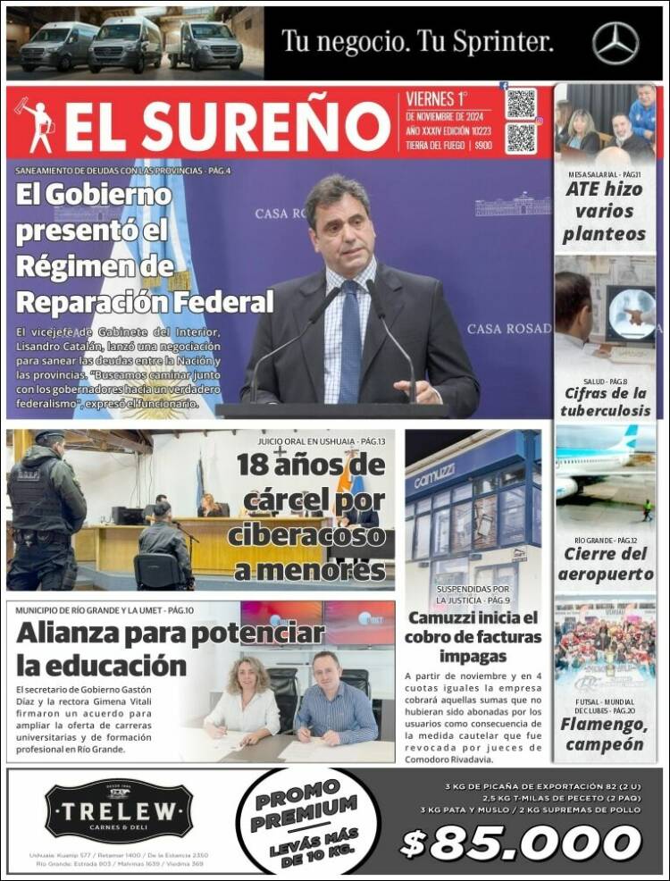 Portada de Diario El Sureño (Argentina)