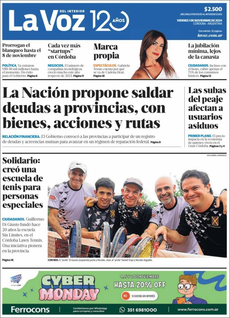 Portada de La Voz del Interior (Argentina)