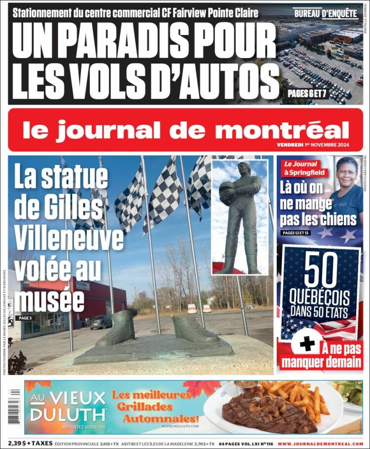 Portada de Le Journal de Montréal (Canadá)
