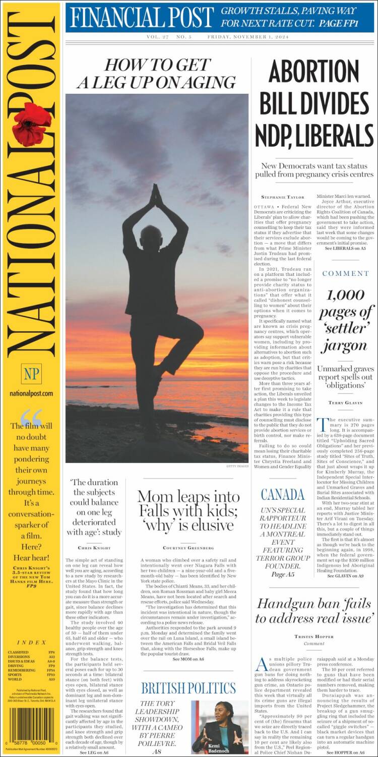 Portada de The National Post (Canadá)