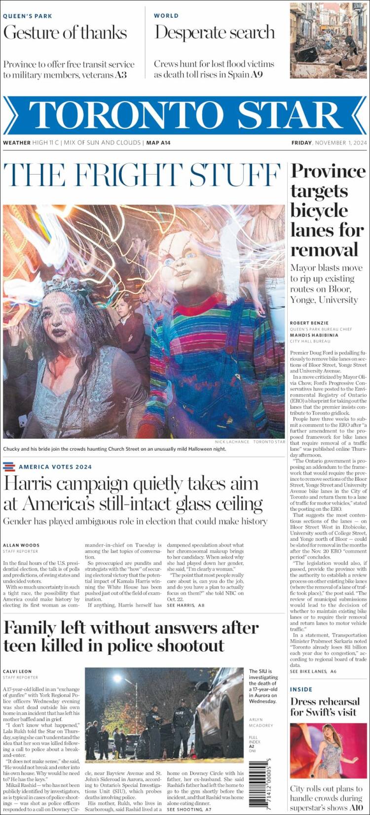 Portada de The Toronto Star (Canadá)