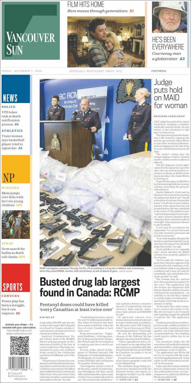 Portada de The Vancouver Sun (Canadá)