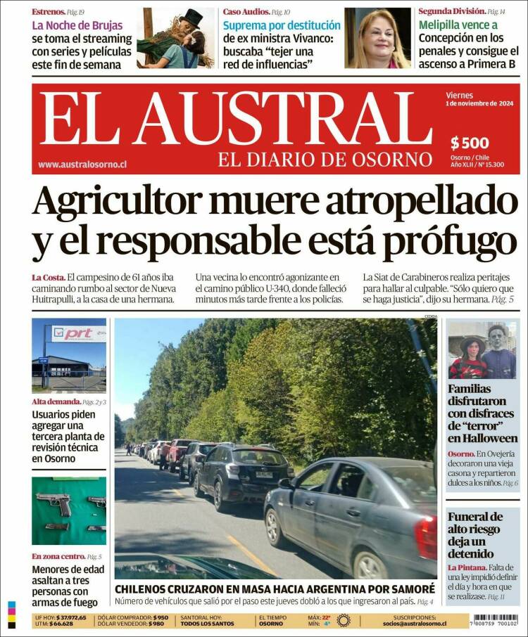 Portada de El Austral de Osorno (Chile)