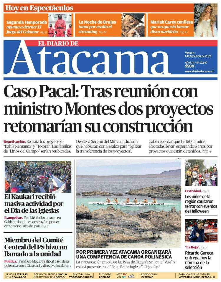 Portada de Diario de Atacama (Chile)
