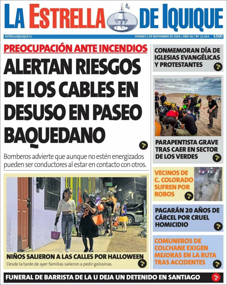 Portada de La Estrella de Iquique (Chile)