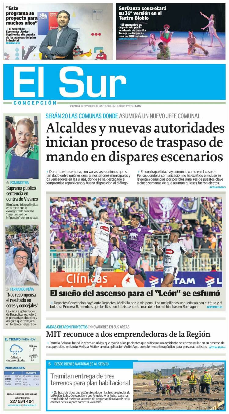 Portada de El Sur (Chile)
